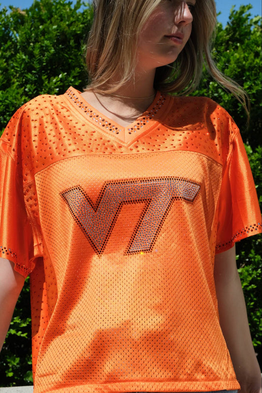 VT Bling Jersey – Orange Handmade Rhinestone VT Game Day