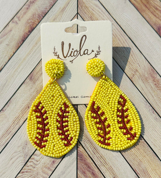 Softball Beaded Tear Drops Earrings
