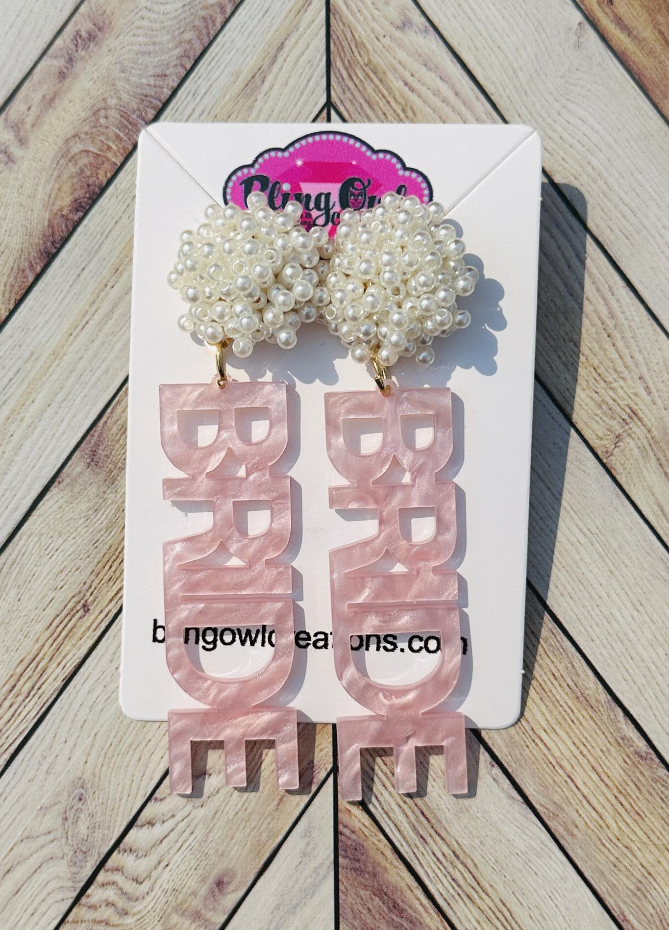 Bride Pink Acrylic & Pearl Beaded Earrings