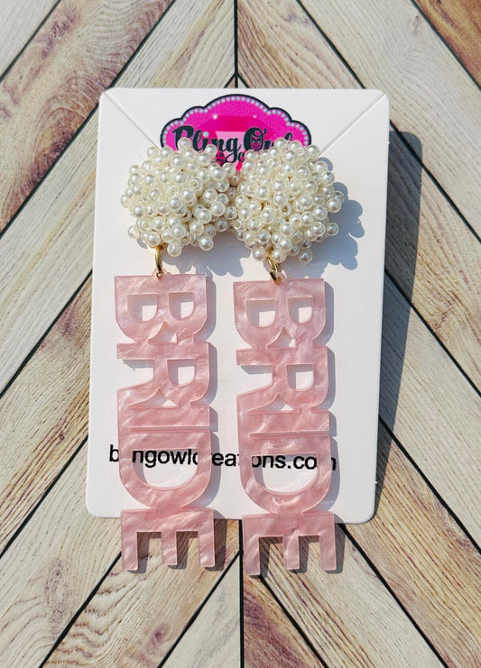 Bride Pink Acrylic & Pearl Beaded Earrings