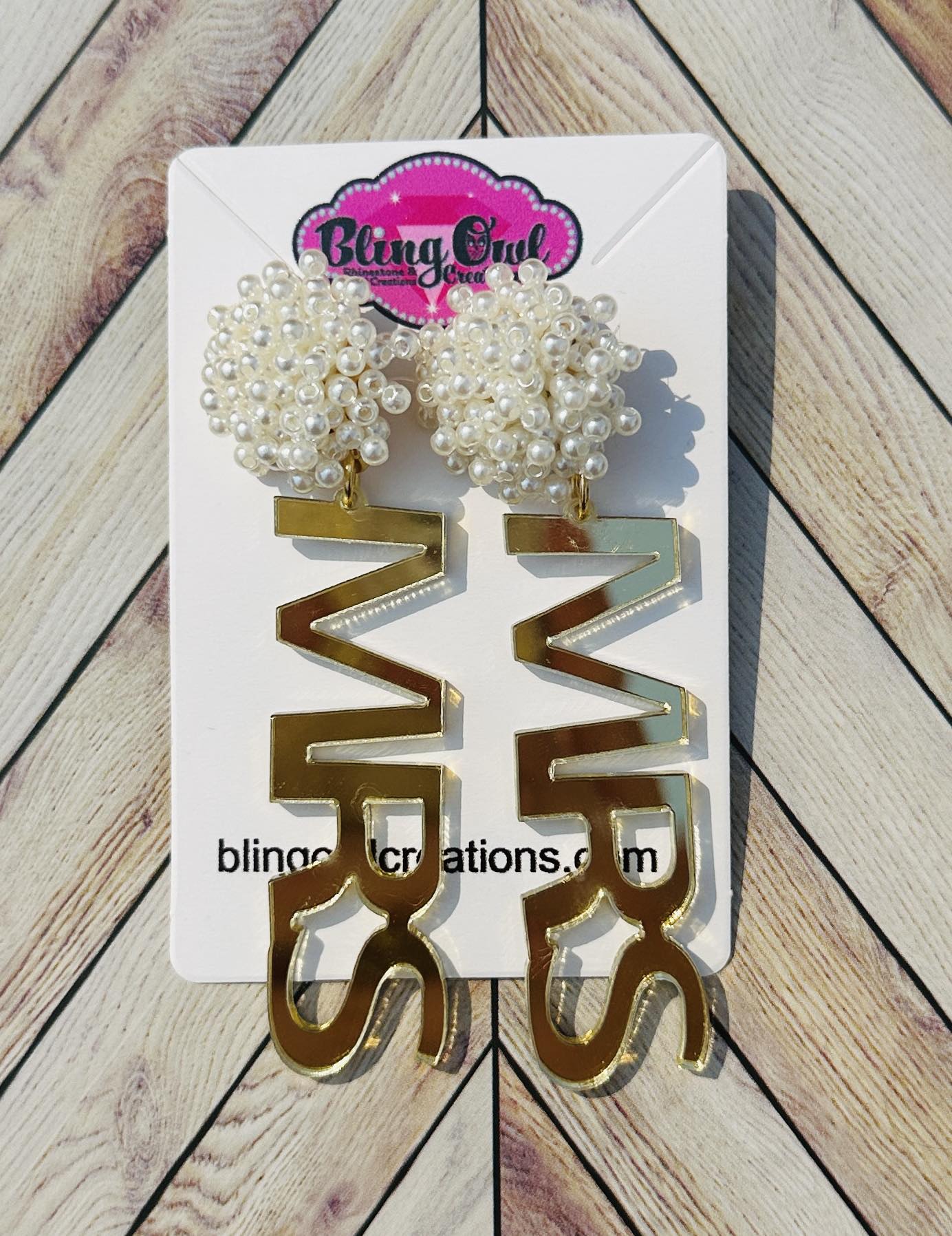 Mrs Gold Acrylic & Pearl Beaded Earrings