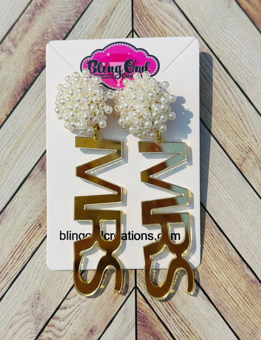Mrs Gold Acrylic & Pearl Beaded Earrings