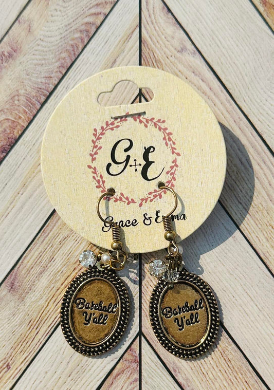 Baseball Y'all Gold Metal Dangle Earrings
