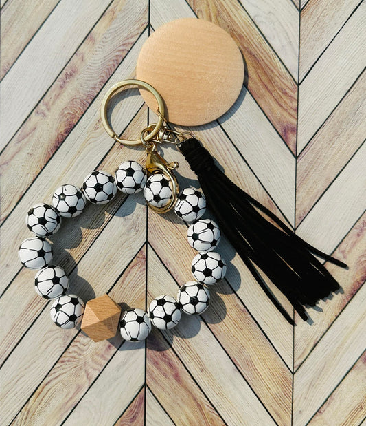 Soccer Beaded Tassle Key Ring