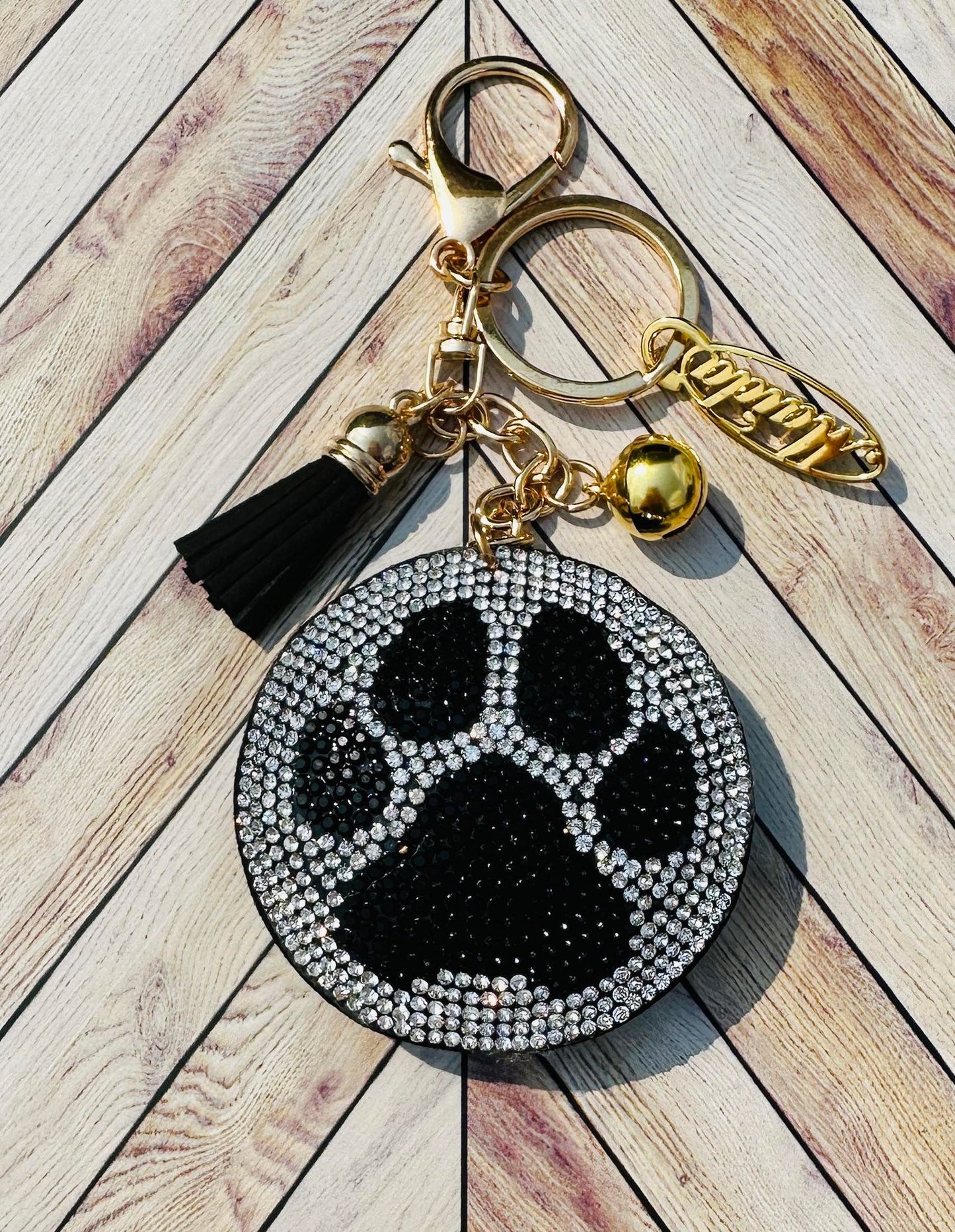 Paw Print Black Bling Key Chain