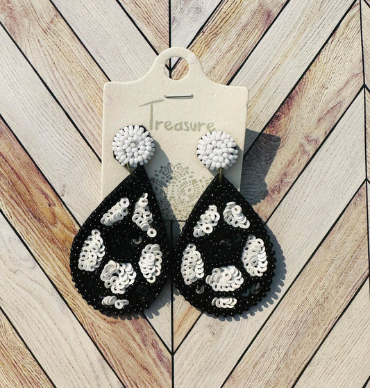 Soccer Beaded Tear Drops Earrings