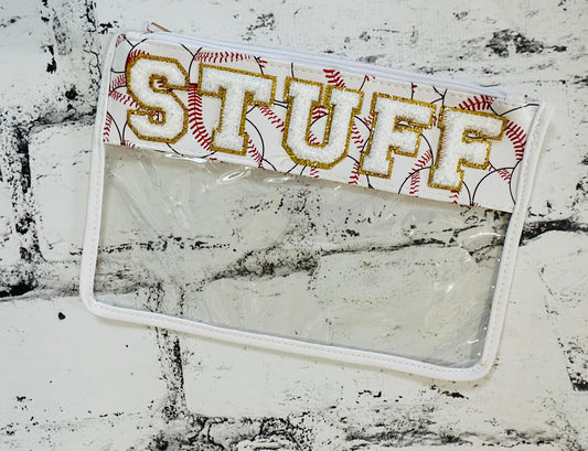Baseball Stuff Medium Varsity Letter Patch Clear Zippered Pouch Bag