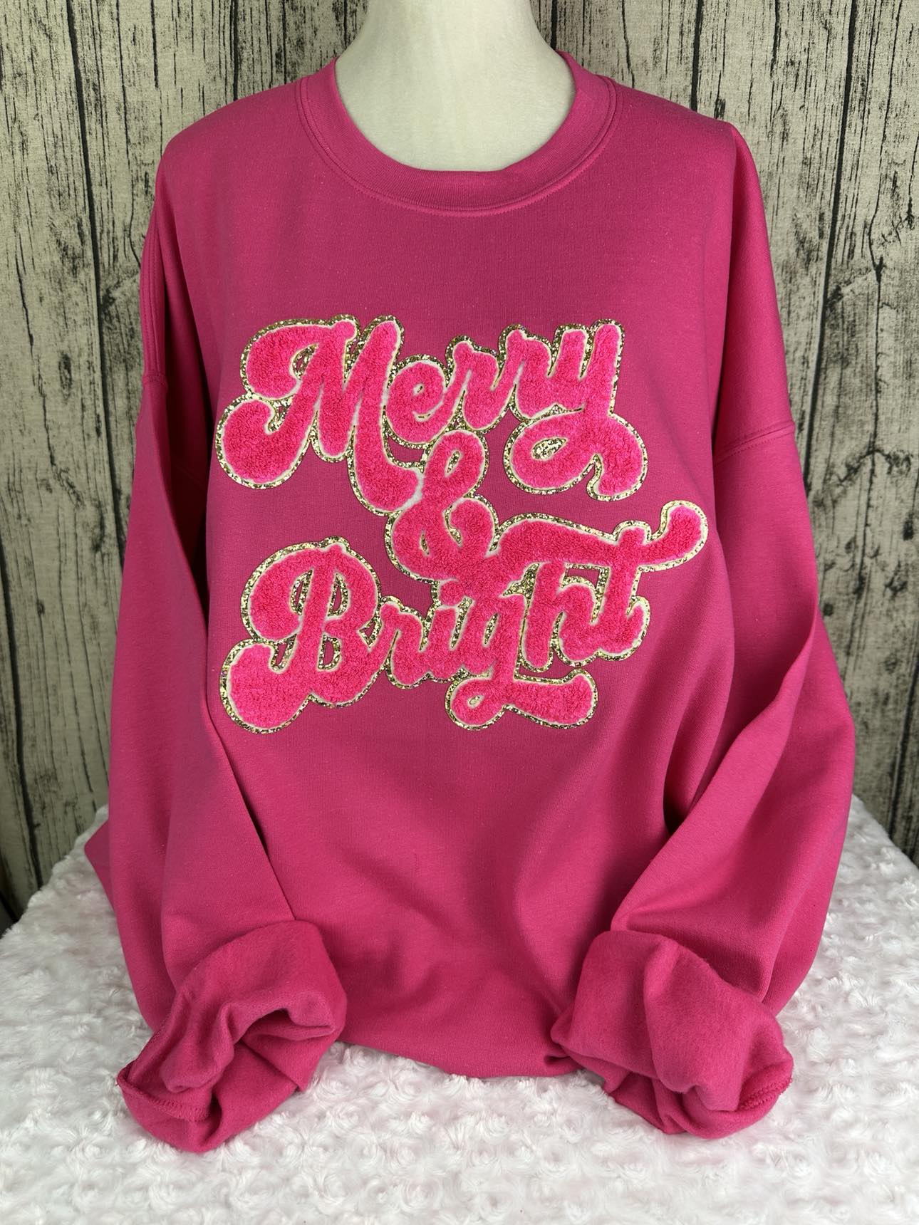 Christmas Chenille Patch Sweatshirt- Merry & Bright