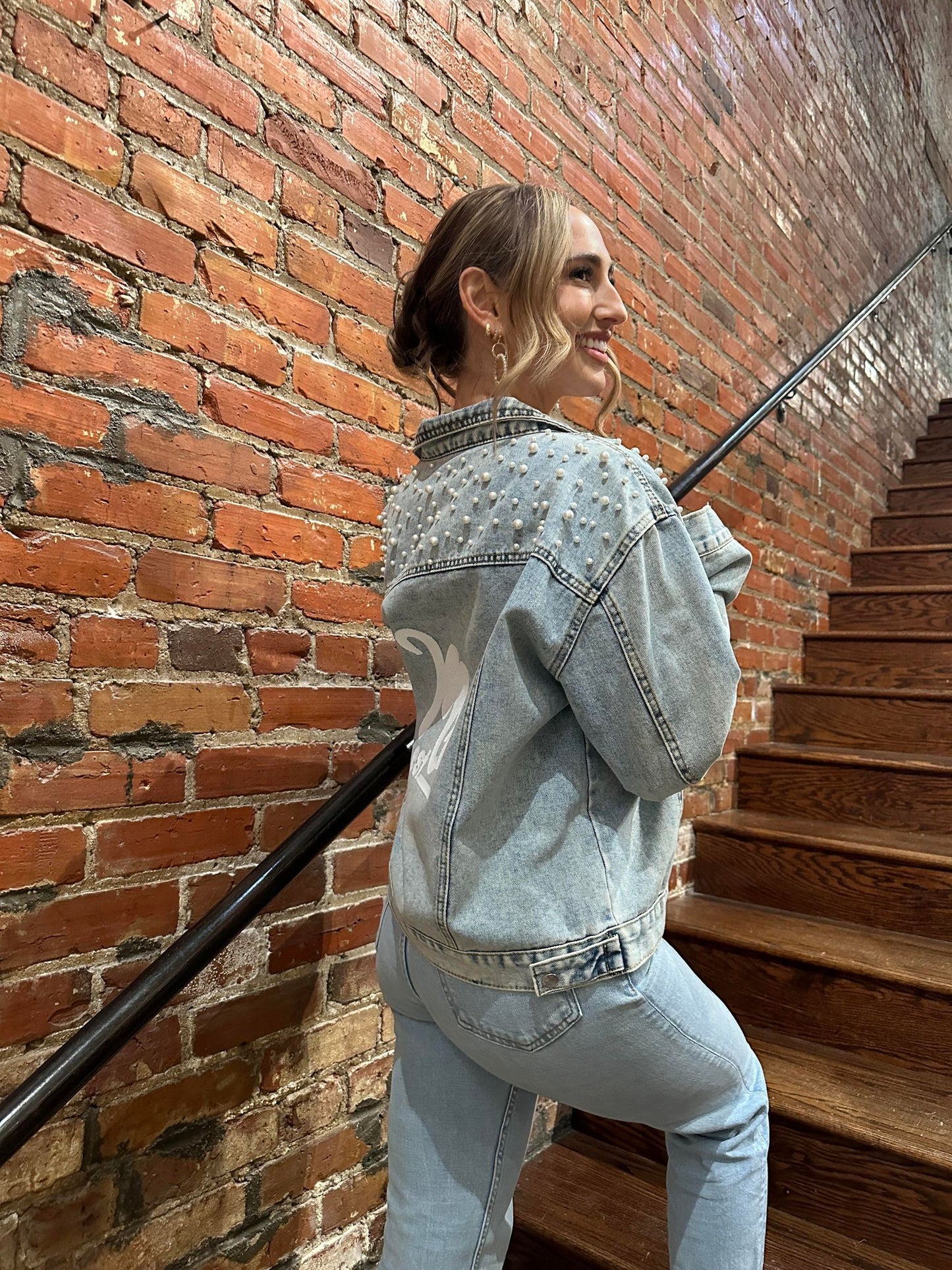 Denim Jacket with Pearls for Brides