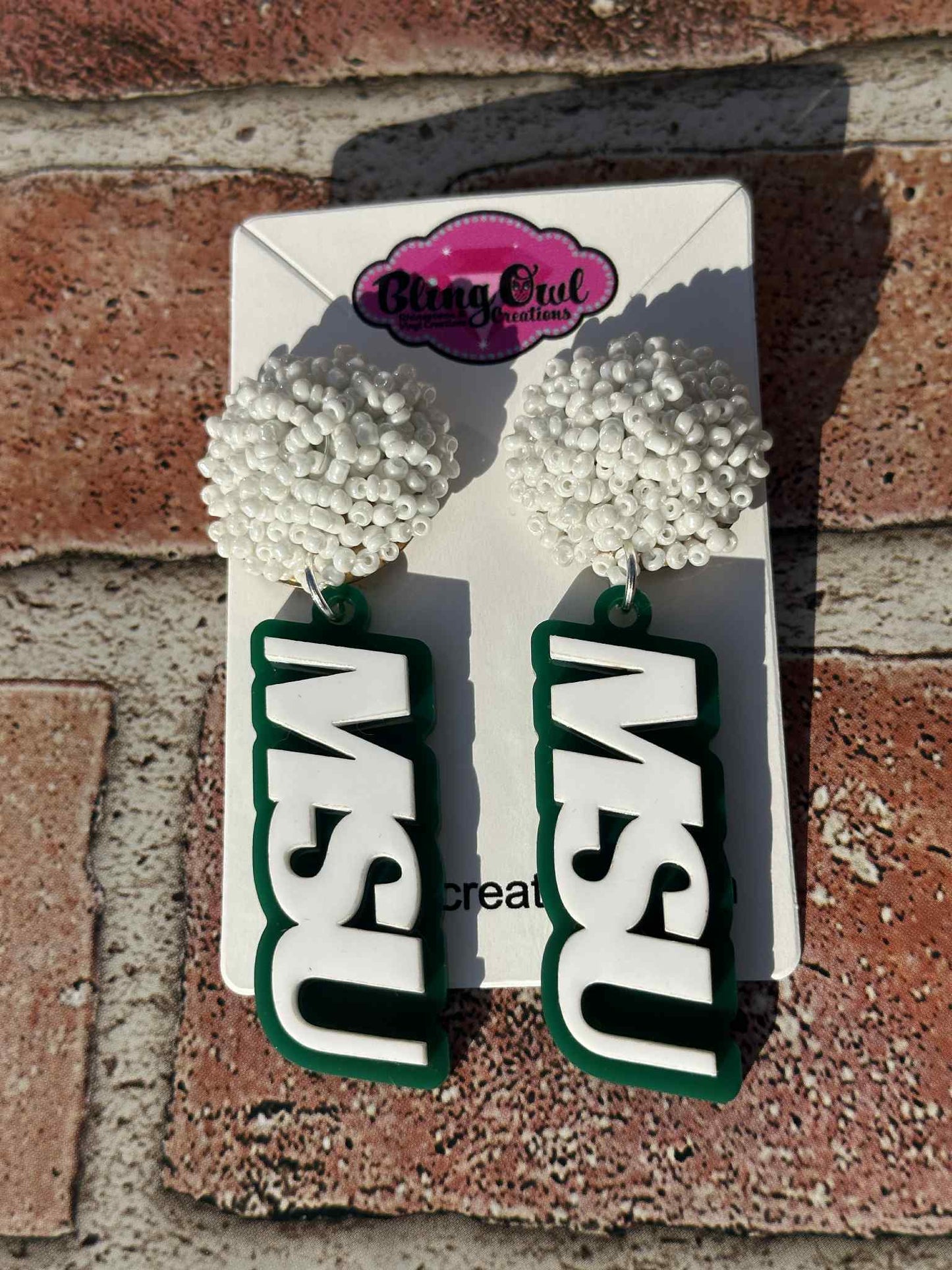 MSU Initials Acrylic Earrings- 2 Layer