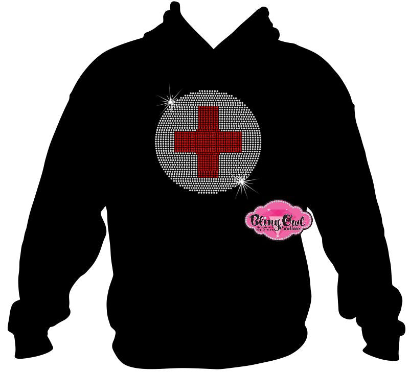 American Red Cross Black Women T-shirt Rhinestone Sparkle Bling Design