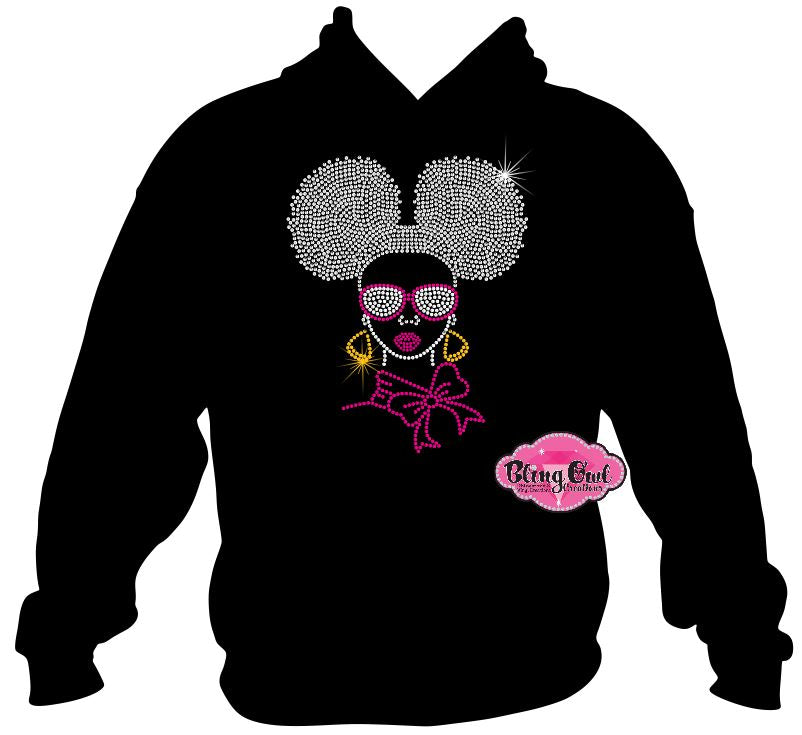 Afro Puff lady hair shirt black women cultural african american rhinestones sparkle bling