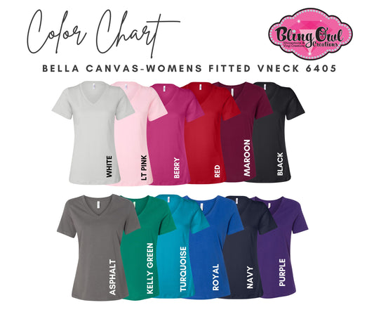 Bella Canvas Women's Cut Vneck (Snug Fit) Color Charts (No product/not for sale)