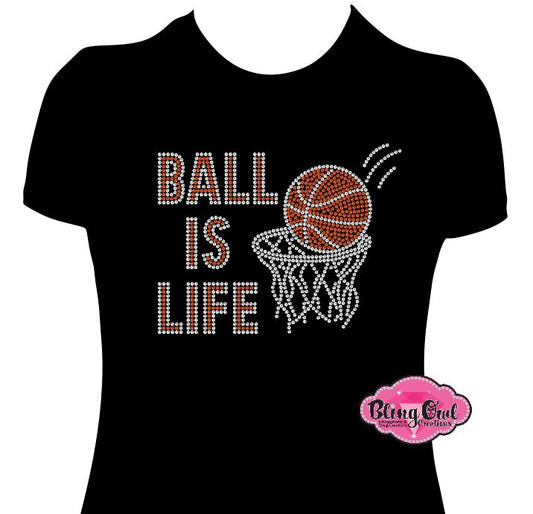 ball is life basketball_ spirit_wear black shirt rhinestones sparkle bling