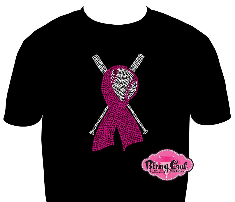 Baseball Bat Cancer Ribbon (Rhinestone Design)