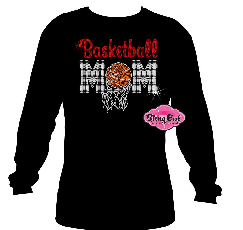 basketball_mom design shirt school spirit wear for sports mom rhinestones sparkle shirt