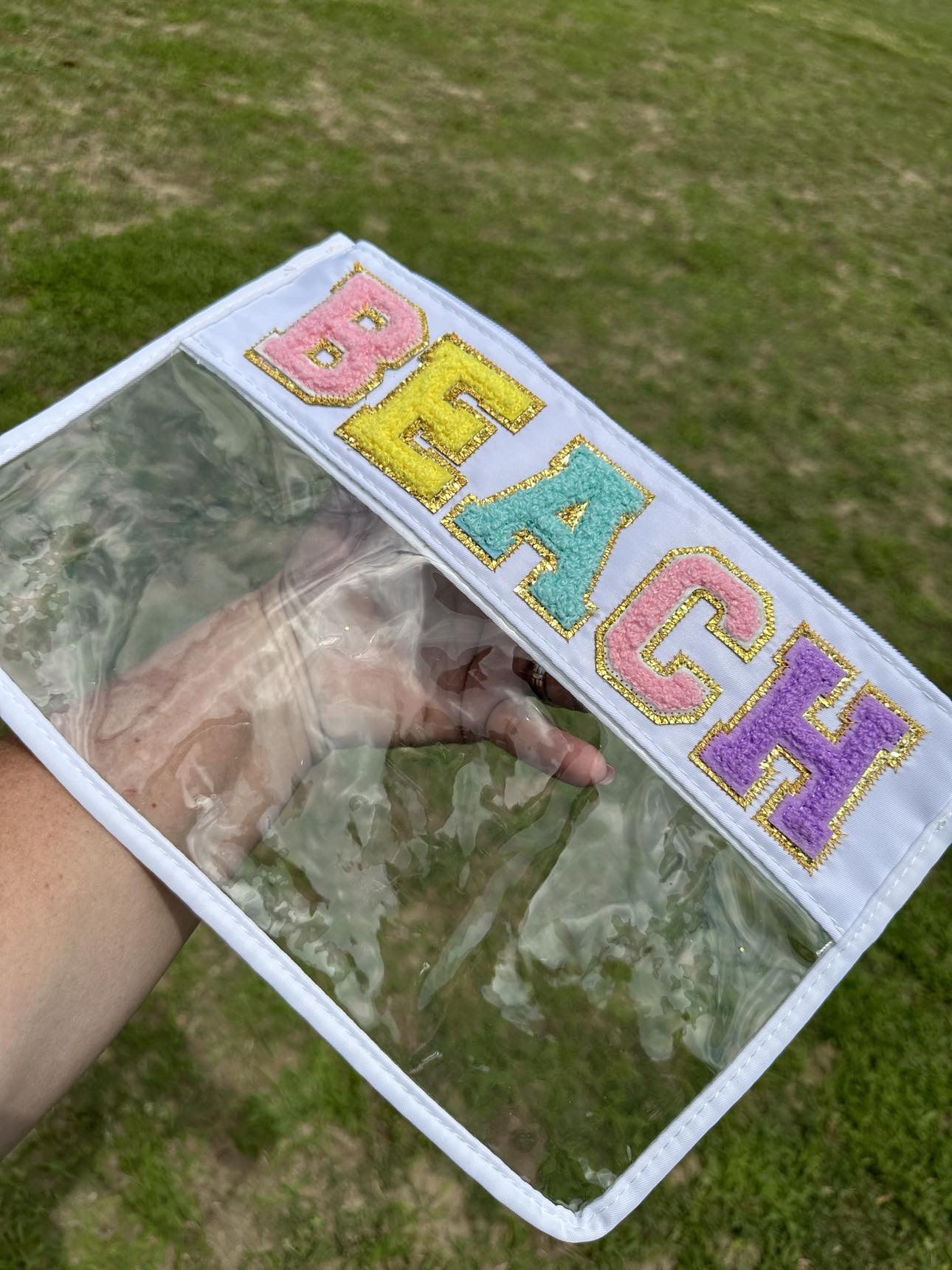 Beach Varsity Letter Patch Clear Zippered Pouch Bag