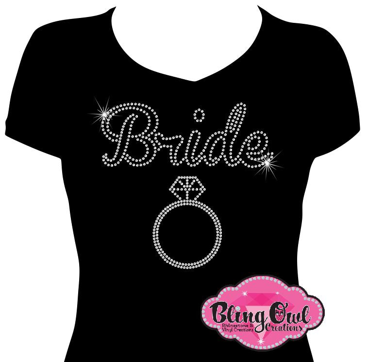 Bride_with_ring bride_to_bling chic_and_classy outfit bachelorette_bling_outfit bridal_shower_tee trendy_bride_to_be shirt rhinestone_royalty sparkle_on_your_day ladies_bling_shirt bling_babes wedding_bling_shirt