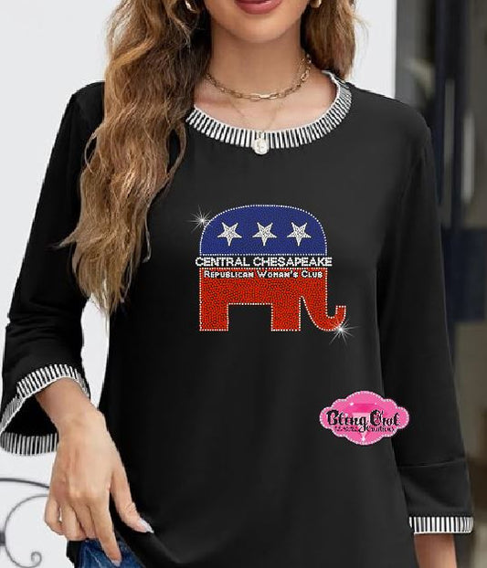 CCRWC Dressy Casual Crew Neck Shirt Republican Elephant (Rhinestone)