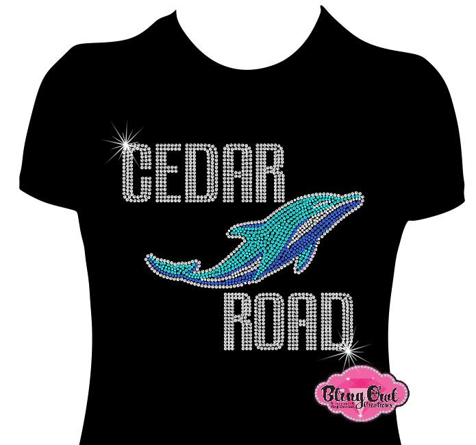 cedar_road_dolphins team_shirt school_spirit_wear rhinestones sparkle bling