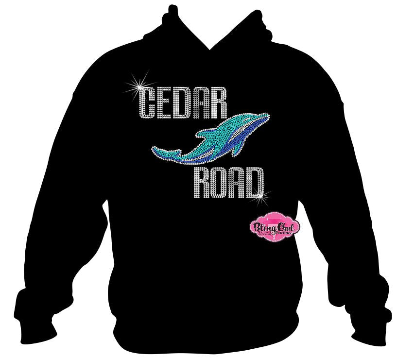 cedar_road_dolphins team_shirt school_spirit_wear rhinestones sparkle bling