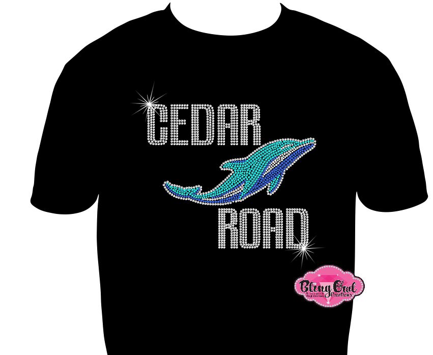 cedar_road_dolphins team_shirt school_spirit_wear rhinestones sparkle bling