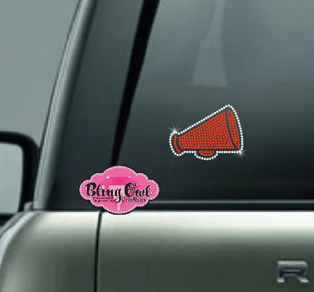 cheer megaphone bling decal car decal window decal laptop water bottle sticker bling rhinestones sparkle