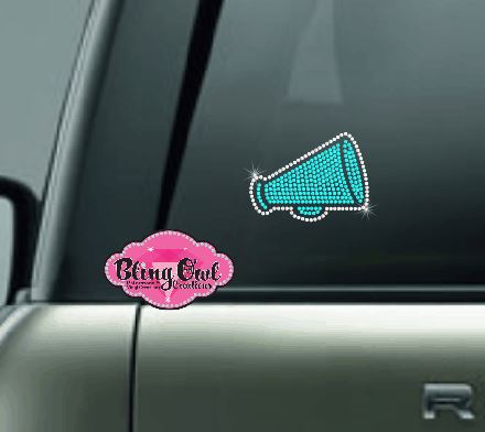 cheer megaphone bling decal car decal window decal laptop water bottle sticker bling rhinestones sparkle