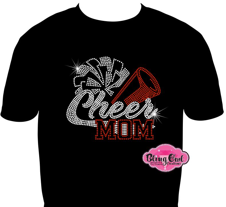 cheer_mom pom_pom design shirt rhinestones sparkle bling