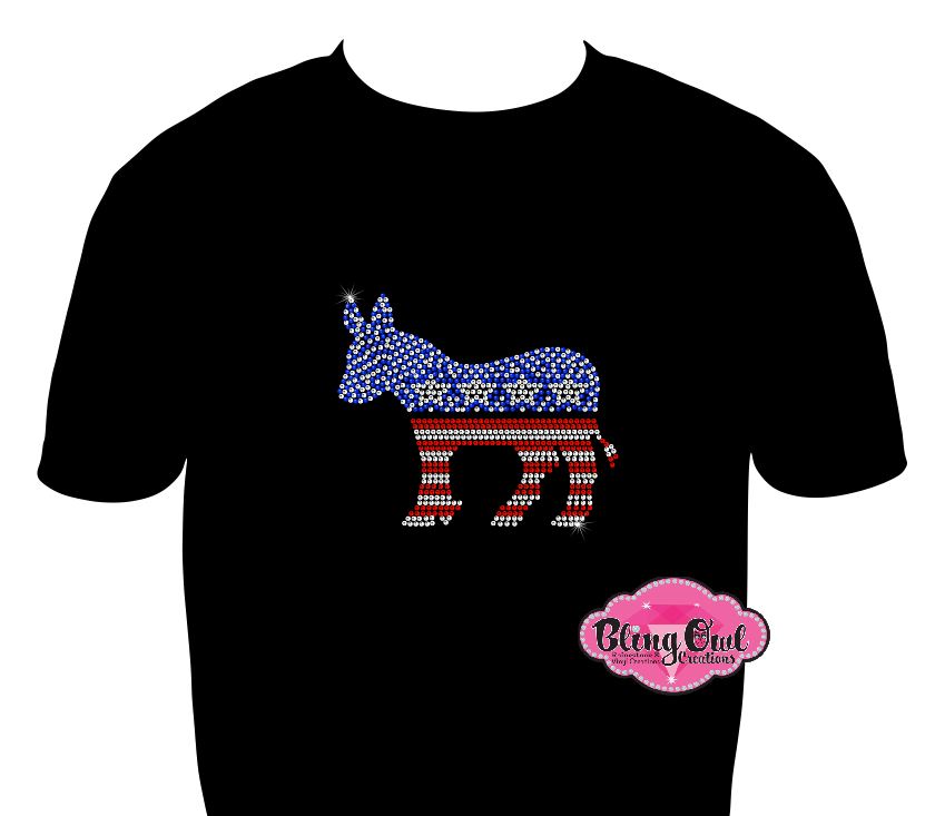 democrat donkey democrats elections vote politics shirt rhinestones sparkle bling