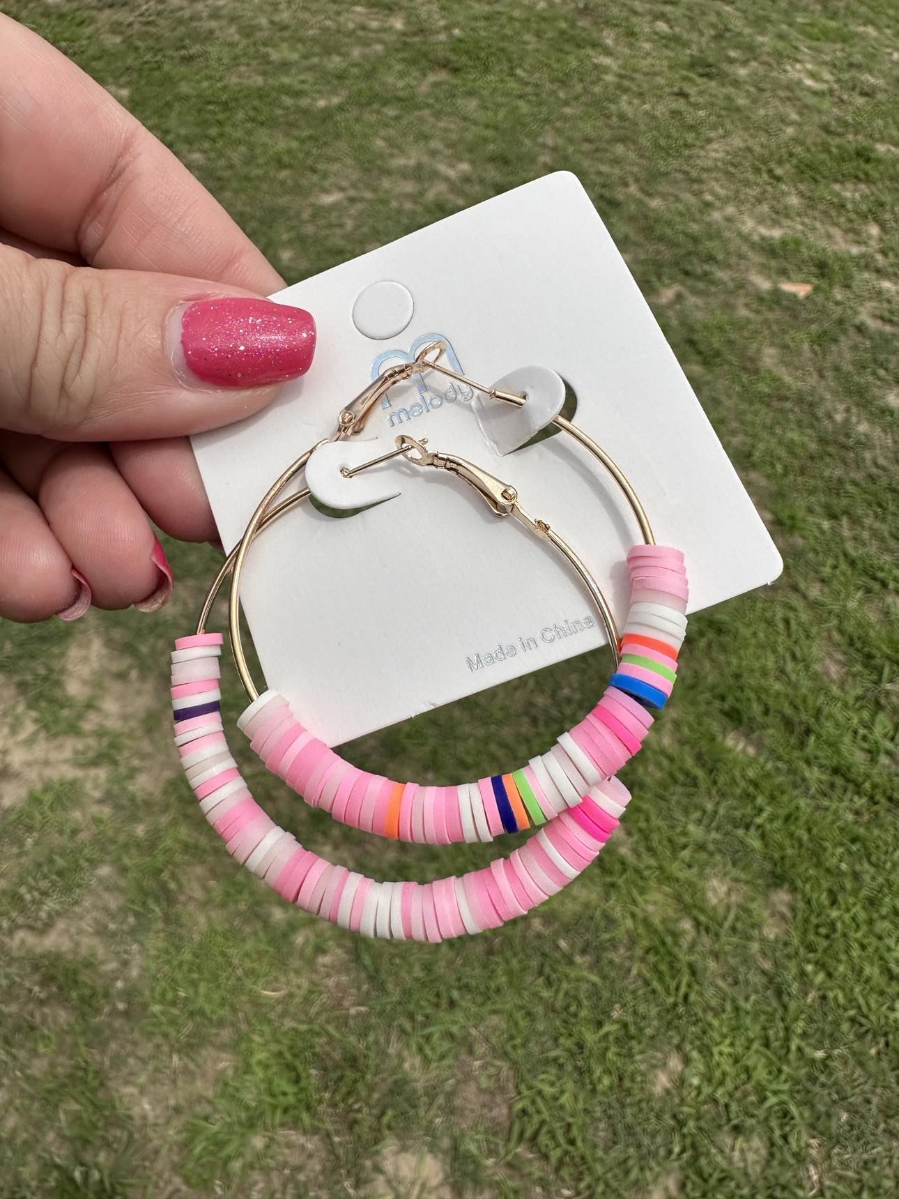 Multi Color Pink Heishi Earrings