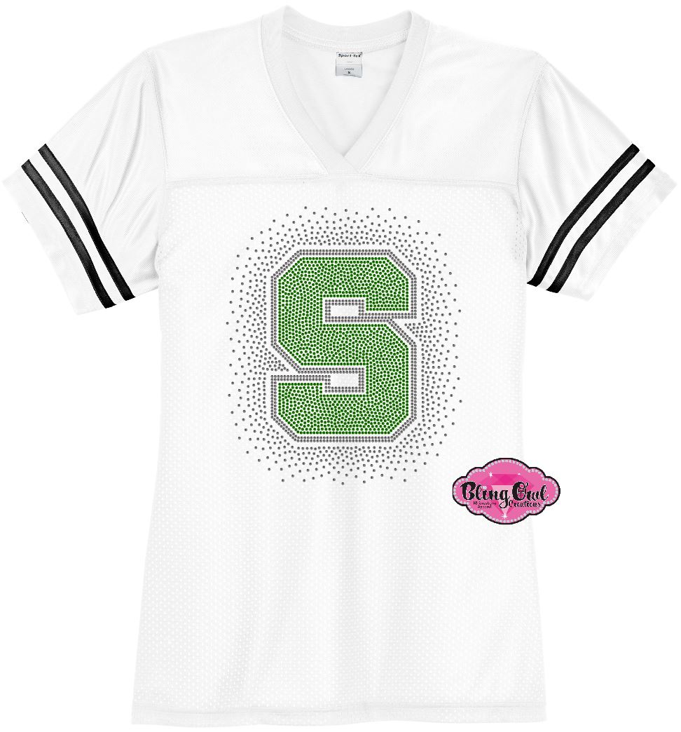 MSU Football Bling Jersey Scatter S Womens Cut