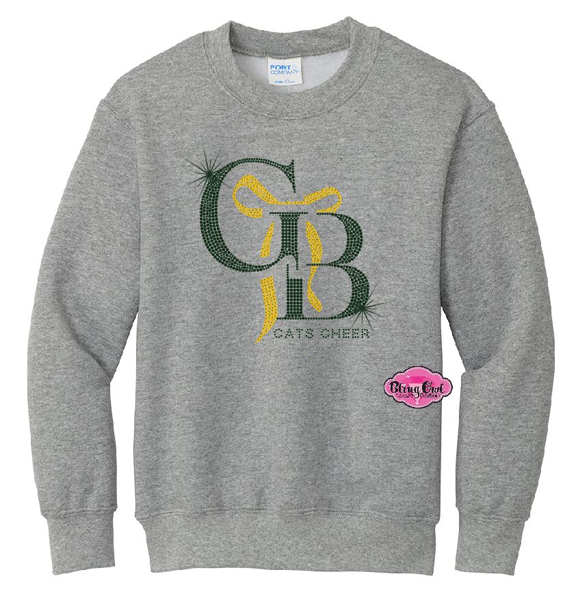 GB Cats Cheer Bow Rhinestone Youth Crewneck