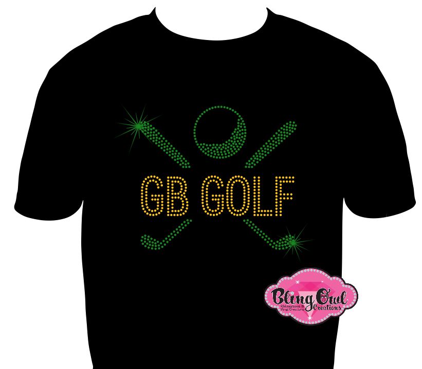 great bridge golf mom golfer golf ball golf clubs design shirt glam_vibes_outfit rhinestones sparkle bling school spirit wear sports mom cheerleader