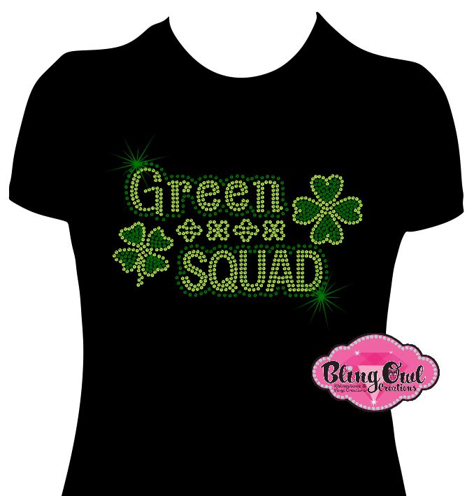 shamrock green squad st patrick day shirt rhinestones sparkle bling