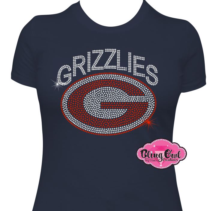 grizzlies g logo grassfield mascot spirit_wear rhinestones sparkle bling
