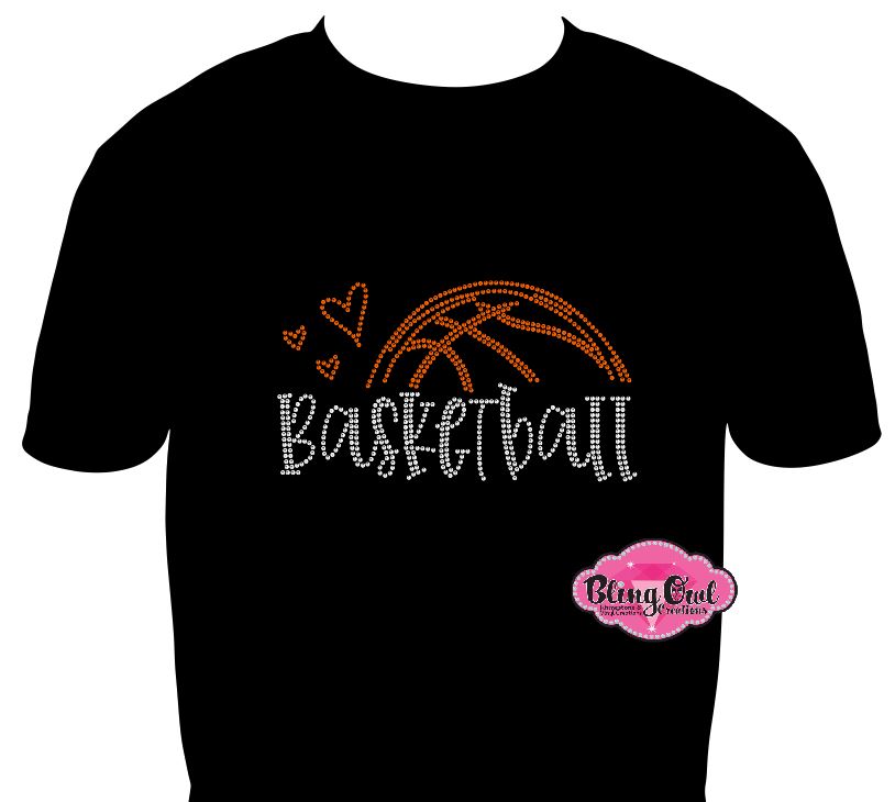 Half Basketball design shirt school spirit wear for sports mom rhinestones sparkle shirt