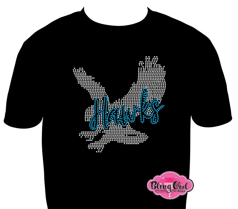 hickory hawks mascot school_spirit_wear tshirt school_spirit_colors personalized custom_rhinestones sparkle bling