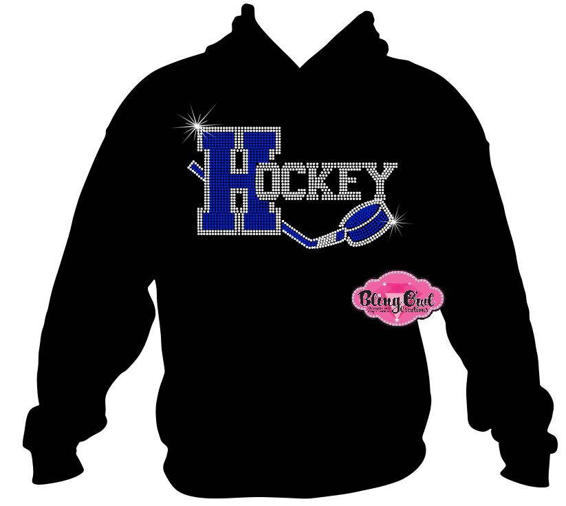 hockey tshirt bedazzled hockey sticks puck rhinestones sparkle