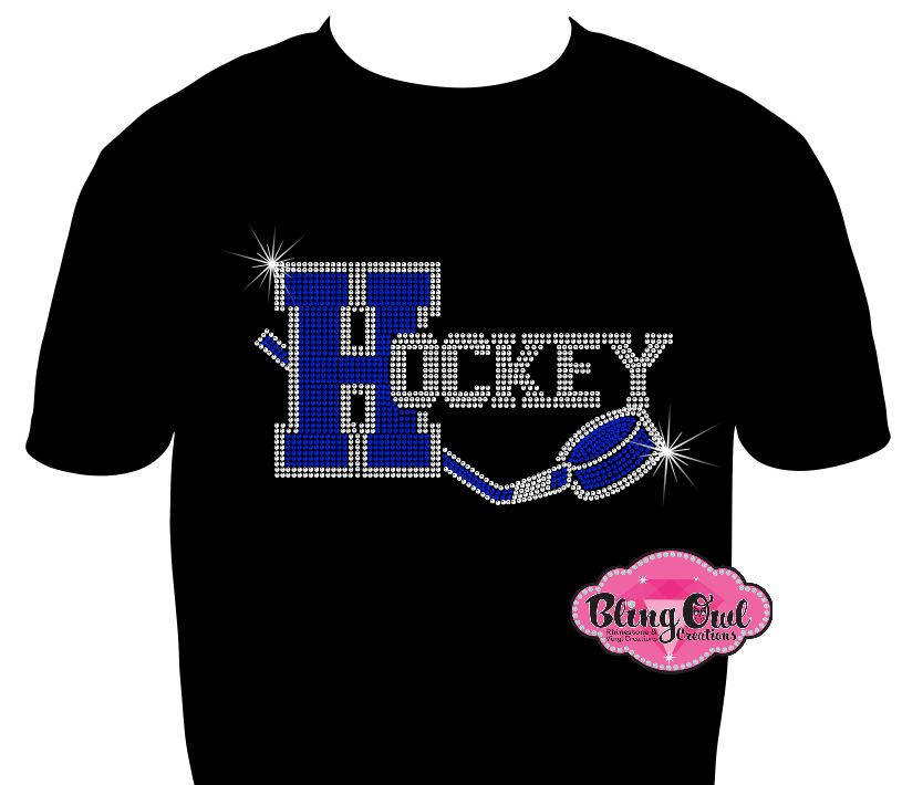 hockey tshirt bedazzled hockey sticks puck rhinestones sparkle