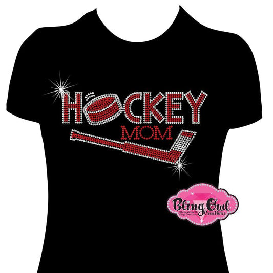 hockey mom tshirt bedazzled hockey sticks puck rhinestones sparkle