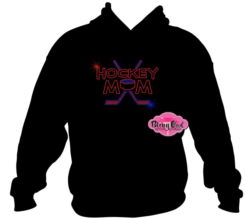 hockey Mom tshirt bedazzled hockey sticks puck rhinestones sparkle.