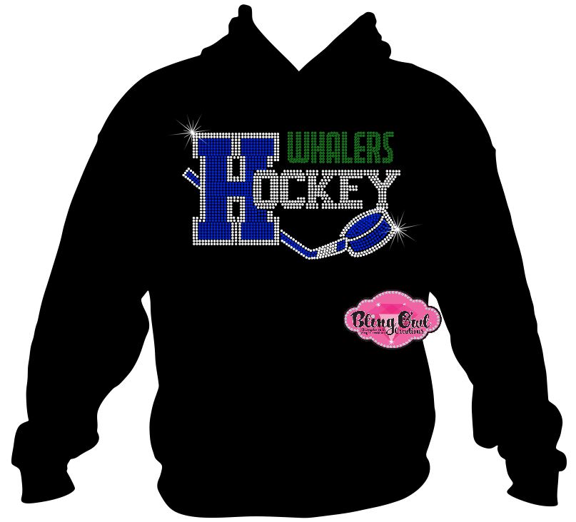 hockey whalers tshirt bedazzled hockey sticks puck rhinestones sparkle