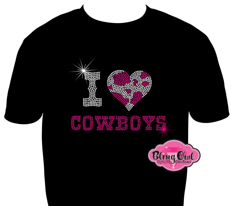 i love cowboys heart boots_hat design shirt country western rhinestones sparkle bling
