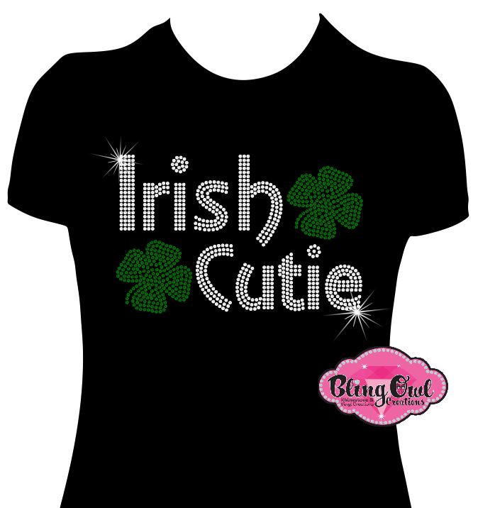 irish cutie shamrock green st patrick day shirt rhinestones sparkle bling