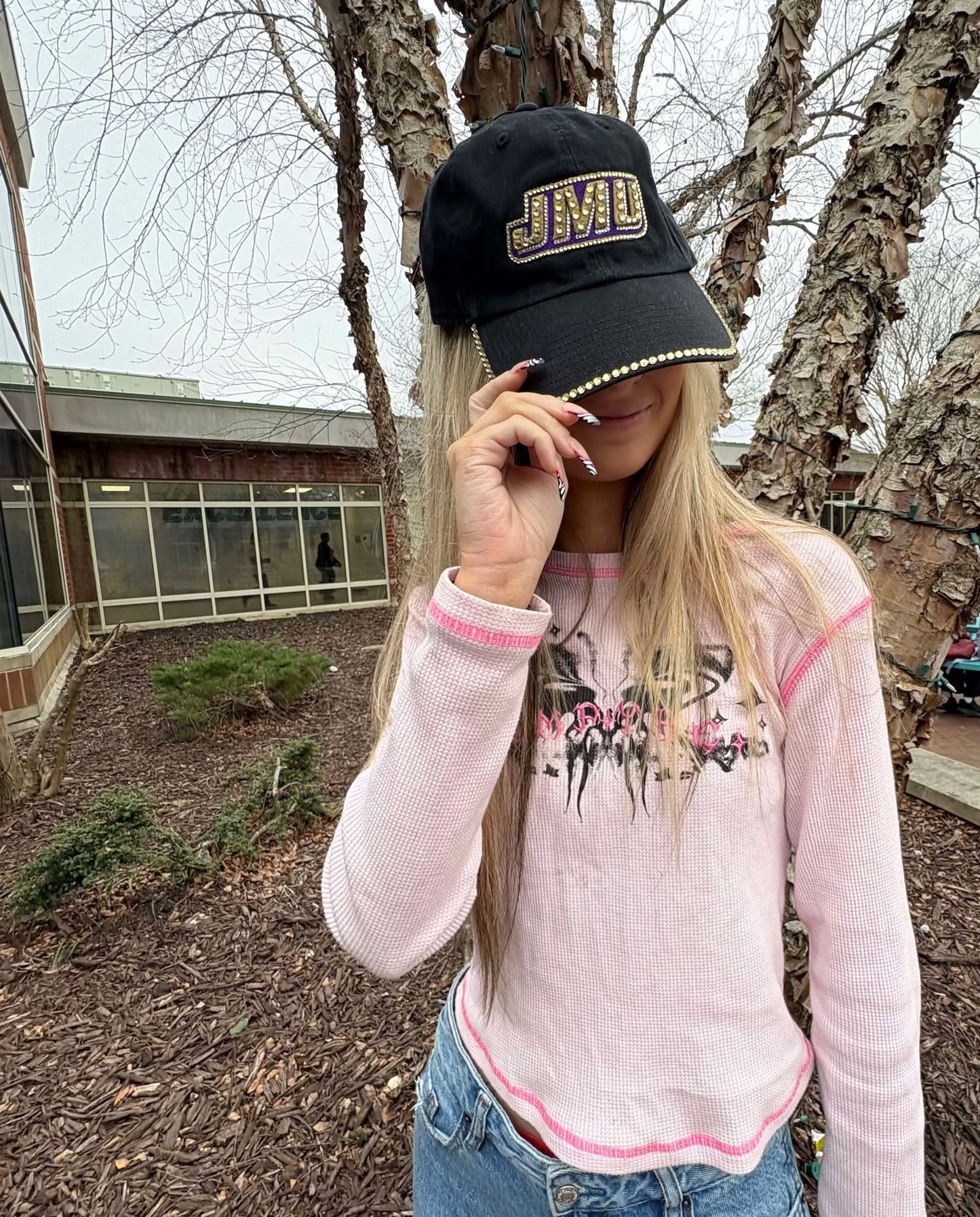 JMU Logo Bling Hat Black - Licensed