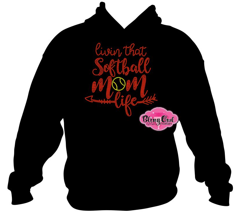 Livin the softball mom life softball_mom sweatshirt rhinestones sparkle bling