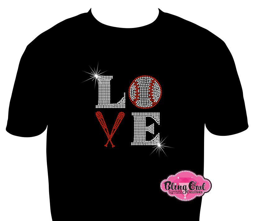 love baseball bat baseball_mom_ shirt rhinestones sparkle bling