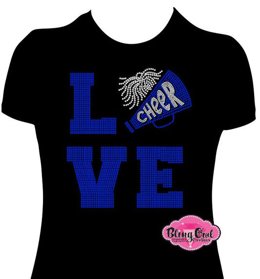 love_cheer megaphone shirt game_day tshirt rhinestones sparkle bling