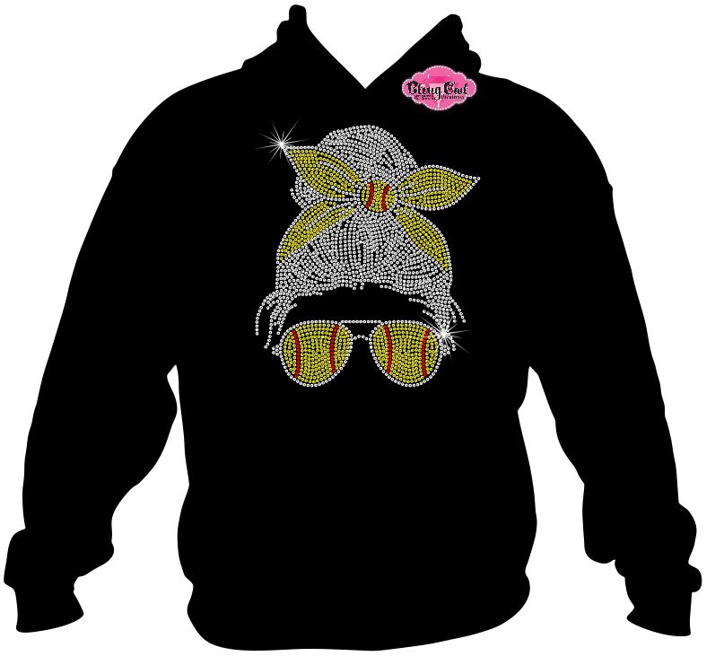 softball_mom_messy bun tshirt rhinestones sparkle bling